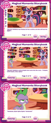 Size: 625x1493 | Tagged: safe, spike, twilight sparkle, dragon, pony, unicorn, g4, annoyed, derp, drugs, duo, duo male and female, female, frown, glare, golden oaks library, grin, high, magical moments storybook, male, mare, smiling, spike is not amused, unamused, unicorn twilight, wat