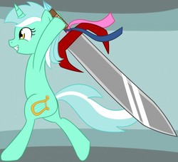 Size: 640x583 | Tagged: safe, artist:alexstrazse, lyra heartstrings, pony, g4, bipedal, female, solo, sword, weapon