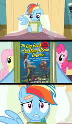 Size: 580x1000 | Tagged: safe, edit, edited screencap, screencap, rainbow dash, g4, read it and weep, comic, female, hub logo, lesbian, meme, reading, reading rainbow, screencap comic, the big book of lesbian horse stories