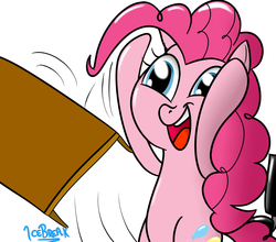 Size: 1280x1128 | Tagged: safe, artist:icebreak23, pinkie pie, earth pony, pony, g4, female, reaction image, solo, table flip