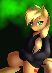 Size: 2000x2811 | Tagged: dead source, safe, artist:spittfireart, applejack, earth pony, pony, g4, clothes, female, high res, hoodie, solo