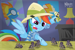 Size: 2411x1608 | Tagged: safe, artist:killryde, daring do, rainbow dash, pony, g4, action figure, female, hat, pith helmet, playing, ponies playing with ponies, solo, toy