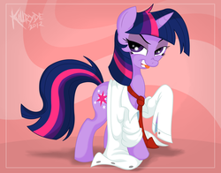 Size: 2800x2200 | Tagged: safe, artist:killryde, twilight sparkle, pony, unicorn, g4, bedroom eyes, clothes, female, high res, looking at you, mare, necktie, shirt, solo