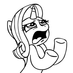 Size: 945x945 | Tagged: safe, artist:megasweet, rarity, pony, g4, monochrome, reaction image, solo, why