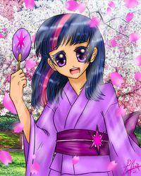 Size: 801x1000 | Tagged: safe, artist:lolitaprincess94, twilight sparkle, human, g4, humanized, i can see forever, kimono (clothing), solo, uncanny valley