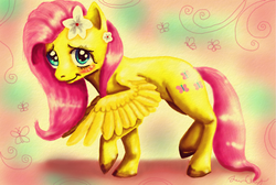 Size: 928x623 | Tagged: safe, artist:talkingtomysoul, fluttershy, pony, g4, female, flower, solo