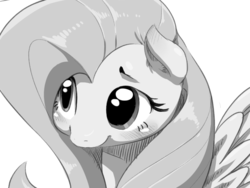 Size: 800x600 | Tagged: safe, artist:sunibee, fluttershy, pony, g4, blushing, cute, female, grayscale, monochrome, shyabetes, solo