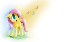 Size: 1920x1080 | Tagged: safe, artist:yikomega, fluttershy, butterfly, g4, cute, filly