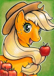 Size: 427x600 | Tagged: safe, artist:aokibengal, applejack, earth pony, pony, g4, female, solo, traditional art