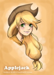 Size: 556x773 | Tagged: safe, artist:innerd, applejack, human, g4, bust, female, humanized, solo