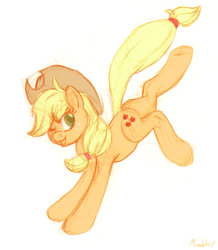 Size: 558x640 | Tagged: safe, artist:mumbles, applejack, earth pony, pony, g4, bucking, female, simple background, solo, wink