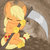 Size: 450x450 | Tagged: safe, artist:lilnanny, applejack, earth pony, pony, g4, eyes closed, female, scythe, sitting, solo