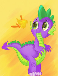 Size: 900x1175 | Tagged: safe, artist:schwarz-one, peewee, spike, dragon, phoenix, g4, male