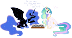 Size: 1500x790 | Tagged: safe, artist:glamourkat, artist:kalas17, nightmare moon, princess celestia, alicorn, pony, g4, checkers, duo, female, mare, simple background, transparent background