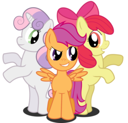 Size: 1432x1380 | Tagged: safe, artist:kalas17, apple bloom, scootaloo, sweetie belle, earth pony, pegasus, pony, unicorn, g4, cutie mark crusaders, female, filly, foal, simple background, transparent background, trio, trio female