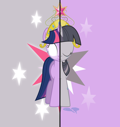 Size: 6599x7000 | Tagged: safe, artist:discorded, twilight sparkle, pony, unicorn, g4, absurd resolution, crying, discorded, discorded twilight, show accurate, solo, two sides