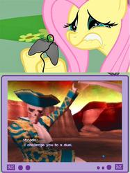 Size: 564x753 | Tagged: safe, fluttershy, pegasus, pony, g4, exploitable meme, female, gamershy, inb4 massive rage, mare, matador, megami tensei, meme, shin megami tensei, that one boss, this will end in tears, tv meme