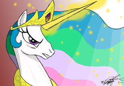 Size: 1186x824 | Tagged: safe, artist:primogenitor34, princess celestia, alicorn, pony, g4, angry, badass, female, glowing horn, horn, solo