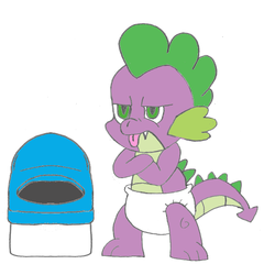 Size: 572x597 | Tagged: safe, artist:r55, spike, dragon, g4, angry, crossed arms, diaper, frown, male, potty, potty training, simple background, solo, toilet, tongue out, white background