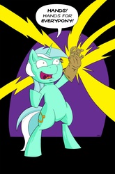Size: 1200x1823 | Tagged: safe, artist:prinnywesker, lyra heartstrings, pony, g4, hand, infinity gauntlet, marvel, that pony sure does love hands, xk-class end-of-the-world scenario