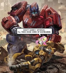 Size: 544x600 | Tagged: safe, fluttershy, g4, bumblebee (transformers), fall of cybertron, nurse, optimus prime, transformers