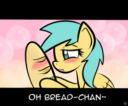 Size: 1248x1039 | Tagged: safe, artist:datahmedz, sunshower raindrops, pegasus, pony, g4, bedroom eyes, blushing, bread, crack shipping, female, lesbian, mare, open mouth, shipping, that pony sure does love bread