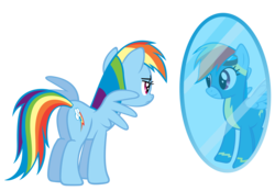 Size: 4300x3000 | Tagged: safe, artist:smlahyee, rainbow dash, pegasus, pony, g4, female, hilarious in hindsight, mirror, reflection, simple background, solo, transparent background, vector, wonderbolts