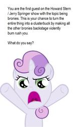 Size: 459x752 | Tagged: safe, sweetie belle, g4, brony, howard stern, image macro, meta, text