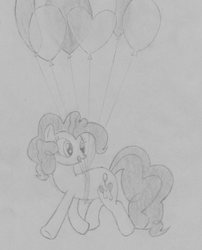 Size: 610x756 | Tagged: safe, artist:wolfie, artist:wolfie127, pinkie pie, earth pony, pony, g4, it's about time, balloon, female, floating, newbie artist training grounds, solo, then watch her balloons lift her up to the sky