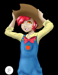 Size: 500x650 | Tagged: safe, artist:animecreator, apple bloom, human, ask a bishonen pony, g4, applebuck, black background, humanized, male, rule 63, simple background, solo