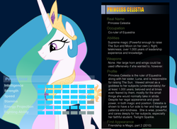 Size: 1100x800 | Tagged: safe, artist:pika-robo, princess celestia, g4, bio, profile, ultimate marvel vs capcom 3