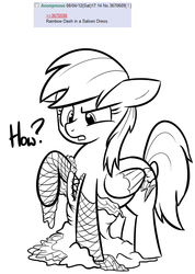 Size: 604x848 | Tagged: safe, artist:shoutingisfun, rainbow dash, pony, g4, 4chan, 4chan screencap, female, monochrome, saloon dress, solo