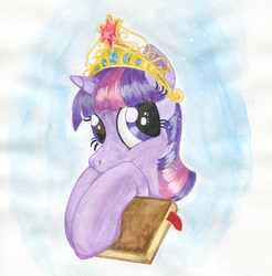 Size: 1000x1018 | Tagged: safe, artist:foxxy-arts, twilight sparkle, g4, big crown thingy, book, cute, element of magic