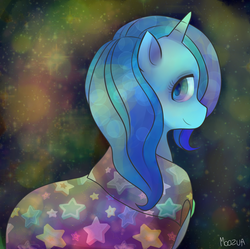 Size: 1135x1129 | Tagged: safe, artist:php17, trixie, pony, unicorn, g4, abstract background, clothes, female, looking at you, looking back, looking back at you, solo, trixie's cape