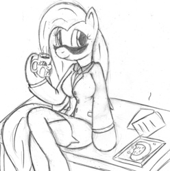 Size: 795x800 | Tagged: safe, artist:tg-0, fluttershy, anthro, semi-anthro, g4, arm hooves, business suit, businessmare, clothes, dashface, female, monochrome, secretary, skirt, solo