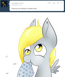 Size: 1280x1520 | Tagged: safe, artist:lilfaux, derpy hooves, ask lil derpy, g4, ask, bubble wrap, filly, tumblr