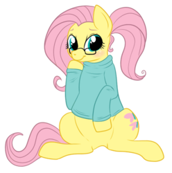 Size: 492x496 | Tagged: safe, artist:lulubell, fluttershy, pony, g4, bottomless, clothes, featureless crotch, female, glasses, partial nudity, simple background, solo, sweater, sweatershy, transparent background