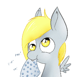 Size: 1280x1280 | Tagged: safe, artist:lilfaux, derpy hooves, pegasus, pony, ask lil derpy, g4, animated, bubble wrap, female, mare
