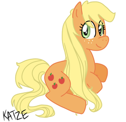 Size: 550x530 | Tagged: safe, artist:smilyxalli, applejack, earth pony, pony, g4, female, looking at you, loose hair, prone, simple background, solo