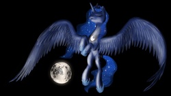 Size: 1366x768 | Tagged: safe, artist:yalcahoon, princess luna, pony, g4, eyes closed, female, giant pony, macro, moon, solo