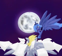 Size: 863x780 | Tagged: safe, artist:qaxis, derpy hooves, princess luna, pegasus, pony, g4, female, mare, moon, s1 luna