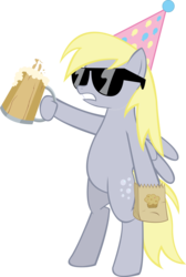 Size: 3967x5893 | Tagged: safe, artist:the-crusius, derpy hooves, pony, g4, absurd resolution, bag, bipedal, cider, cup, drink, hat, muffin, mug, paper bag, party hat, simple background, sunglasses, transparent background, vector