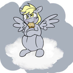 Size: 1000x1000 | Tagged: safe, artist:yappano, derpy hooves, pegasus, pony, g4, female, mare, muffin, solo
