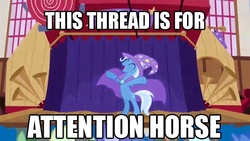 Size: 600x338 | Tagged: safe, edit, edited screencap, screencap, trixie, pony, unicorn, boast busters, g4, bipedal, crowd, reaction image, stage, text