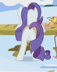 Size: 204x257 | Tagged: safe, screencap, rarity, pony, unicorn, g4, season 1, winter wrap up, animated, butt, cropped, female, gif, invisible stallion, loop, mare, plot, rear view, rearity, solo, winter wrap up vest