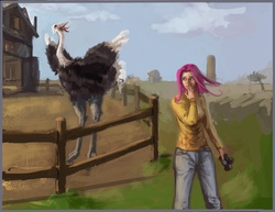 Size: 1669x1286 | Tagged: safe, artist:paladin, fluttershy, human, ostrich, g4, humanized