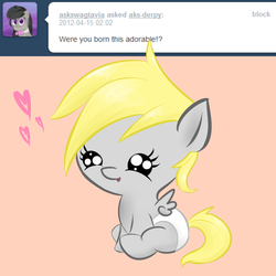 Size: 1280x1280 | Tagged: safe, artist:lilfaux, derpy hooves, pegasus, pony, ask lil derpy, g4, ask, baby, baby pony, cute, derpabetes, diaper, filly, tumblr