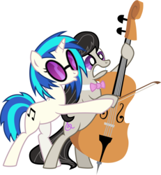 Size: 7000x7580 | Tagged: safe, artist:theholytuna, dj pon-3, octavia melody, vinyl scratch, earth pony, pony, unicorn, g4, absurd resolution, bipedal, bowtie, cello, duckface, female, hooves, horn, mare, musical instrument, simple background, sunglasses, teeth, transparent background, vector