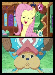 Size: 320x434 | Tagged: safe, fluttershy, g4, animated, contest, crossover, cute, one piece, puffy cheeks, tony tony chopper, world champ