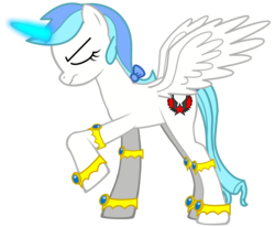 Size: 2126x1754 | Tagged: safe, artist:pokemonfan1996, oc, oc only, alicorn, pony, alicorn oc, eyes closed, frown, full body, glowing, glowing horn, hooves, horn, raised hoof, side view, simple background, solo, spread wings, standing, transparent background, two toned mane, wings